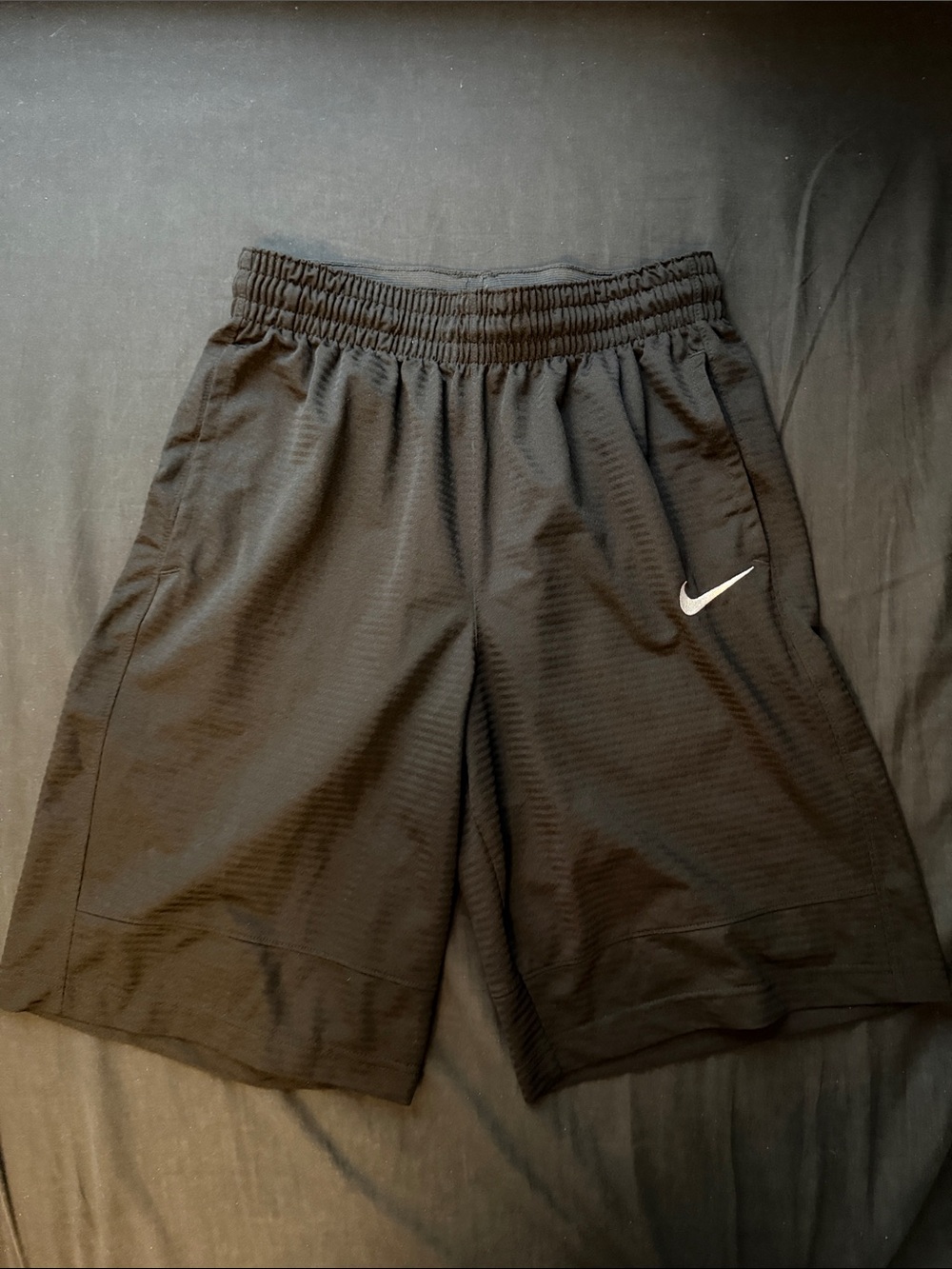 Nike Men's Black Athletic Shorts with White Swoosh